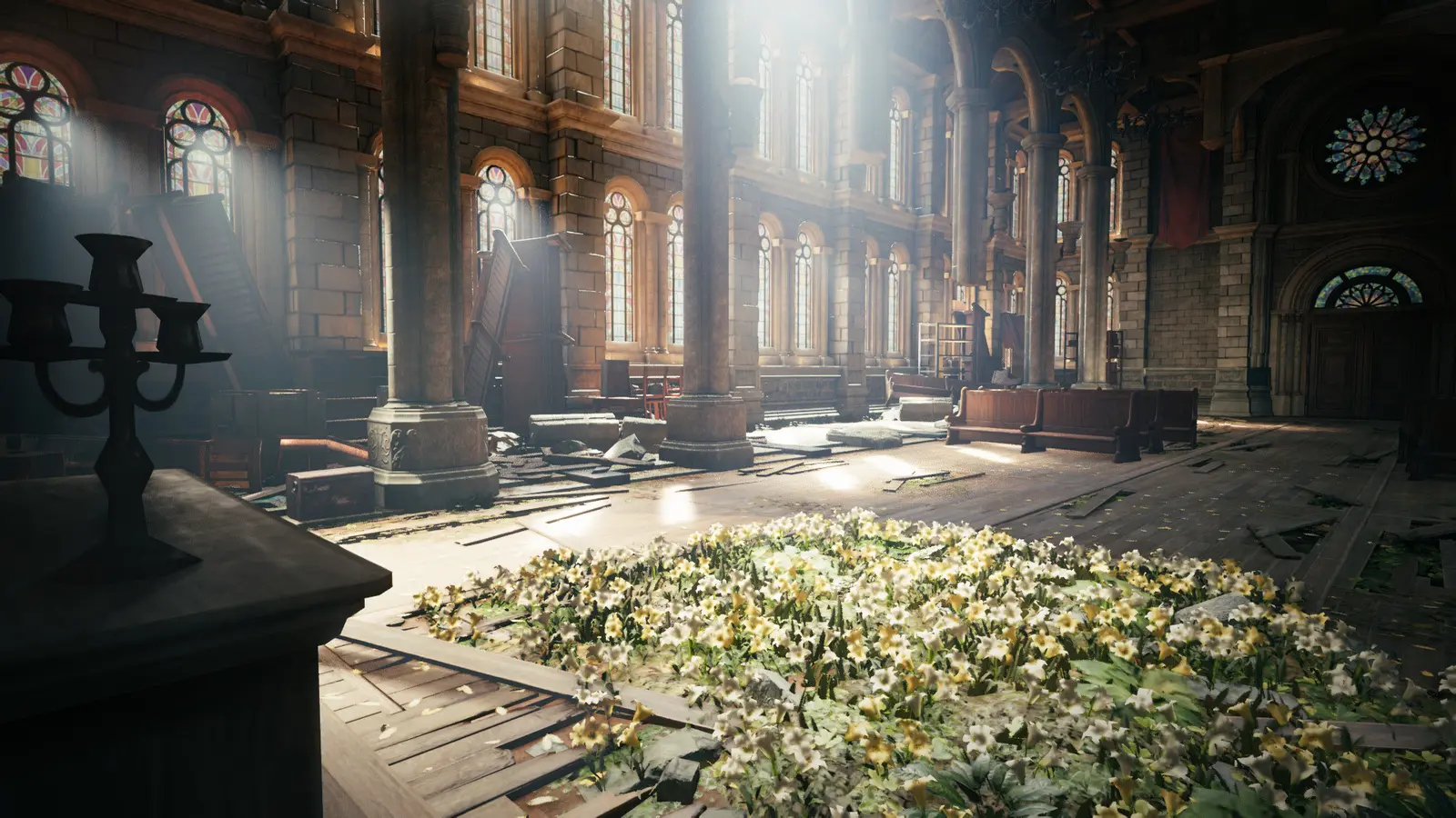 La iglesia del Sector 5 con el jardín de flores de Aerith