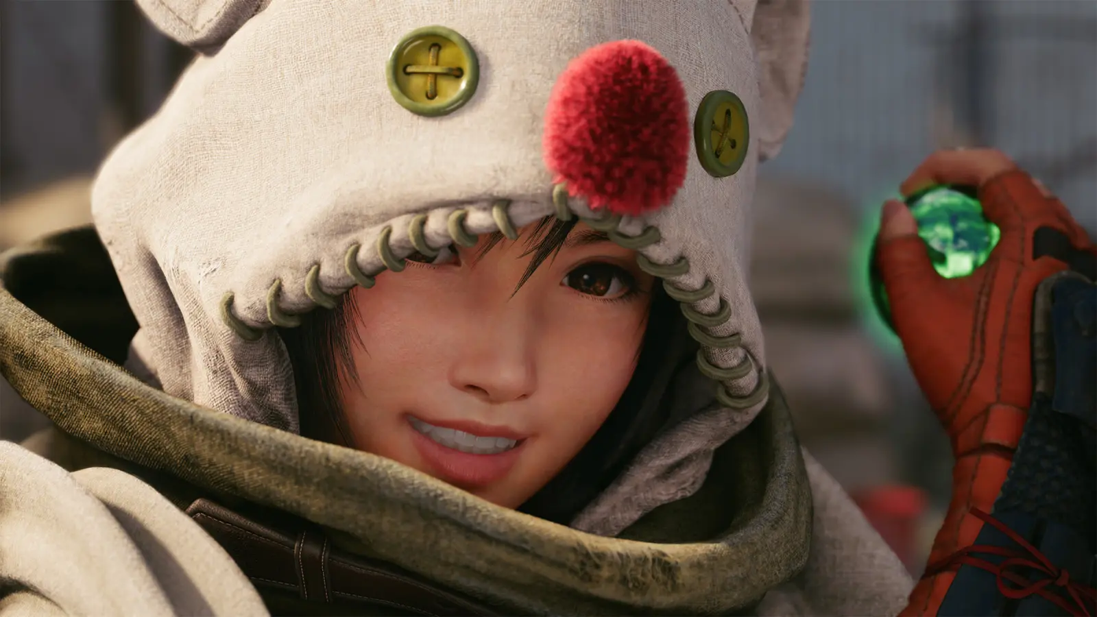 Yuffie Kisaragi sosteniendo una materia en FF7R EPISODE INTERmission